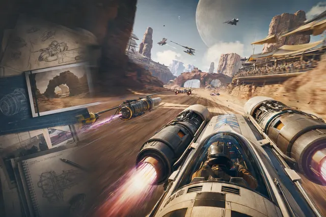 AI-generated editorial illustration for Star Wars: Galactic Racer, representing high-speed science-fiction racing.