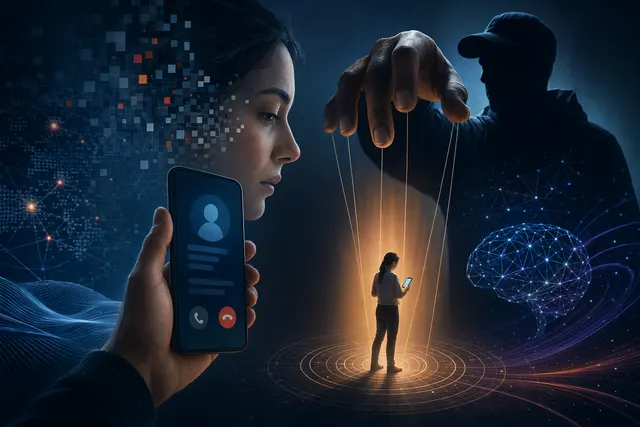 Illustration representing AI-driven payment scams and digital fraud targeting consumers
