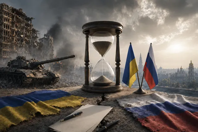 AI-generated editorial illustration representing the expiring Russia-Ukraine ceasefire