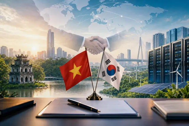 AI-generated editorial illustration representing the CMC and LOTTE Innovate technology partnership.