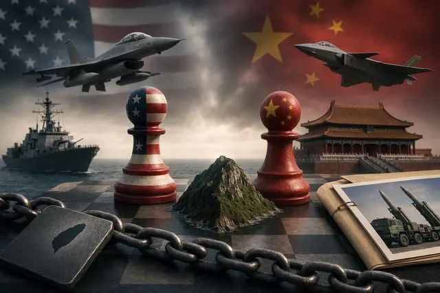 Editorial illustration about U.S.-China talks over Taiwan arms sales