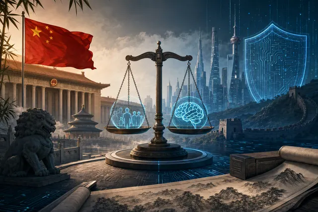AI-generated illustration representing human oversight of artificial intelligence systems in China