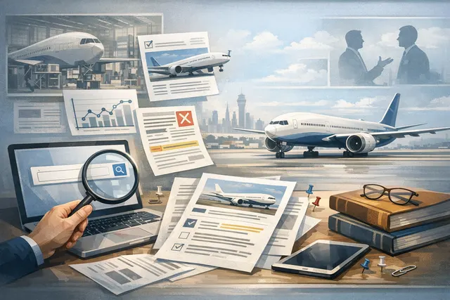 AI-generated editorial image of a Boeing 777X in flight over a runway, representing the delayed 777-9 program.