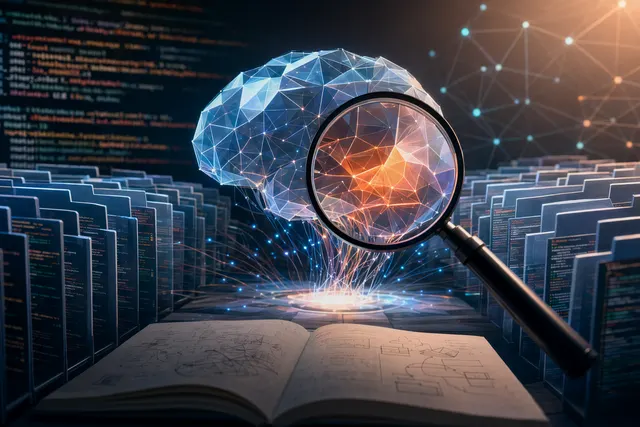 Illustration representing an AI system analyzing code and linking vulnerabilities into an exploit chain