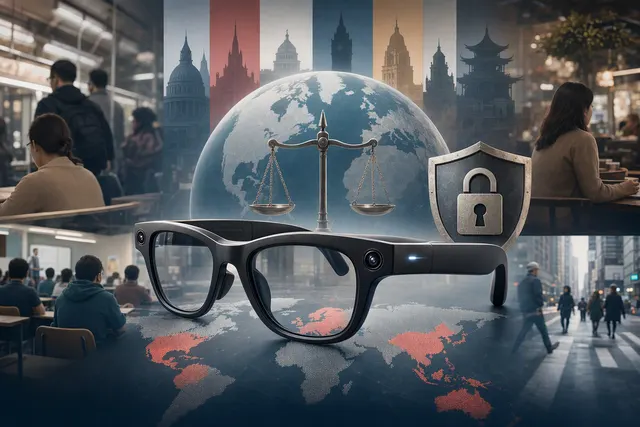 Illustration of camera-equipped smart glasses and discreet recording