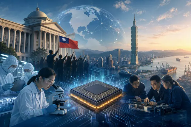 Editorial illustration of Taiwan’s role in the global semiconductor supply chain