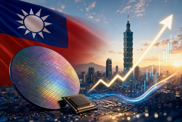 AI-generated editorial illustration accompanying coverage of TSMC and Taiwan’s record market close