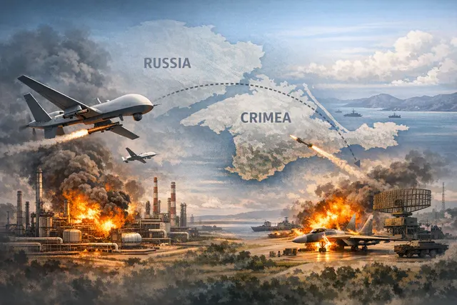 Conceptual image illustrating a drone strike on a refinery, representing Ukraine's escalating deep-strike campaign