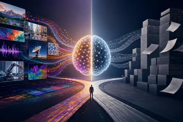 Editorial illustration of an AI agent comparing and refining visual interface outputs