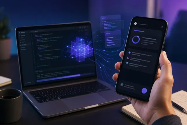 Illustration of a developer controlling an AI coding agent from a smartphone connected to a remote computer