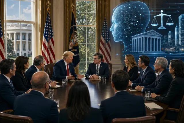 AI-generated editorial illustration for the White House meeting on artificial intelligence