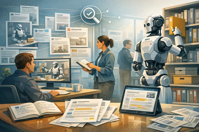 A humanoid robot in an office environment, symbolizing Flexion Robotics' autonomous task execution and simulation-first training approach.