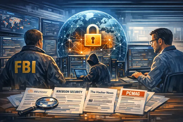 Digital illustration representing the NetNut/Popa botnet takedown with connected devices and cybersecurity imagery