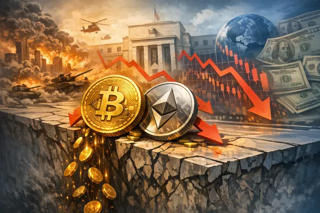 Declining crypto fund graph showing $1.67 billion in outflows and Bitcoin's worst week of 2026