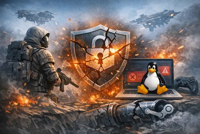 ARC Raiders game art with a glowing red warning overlay representing the anti-cheat error ARAV1011 that locked Linux and Steam Deck players out after the June 2026 update