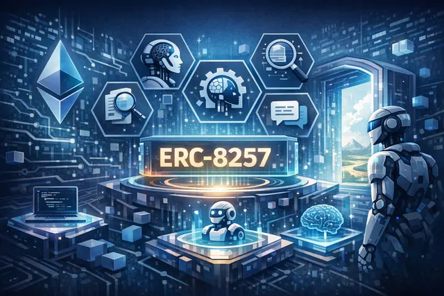 Illustration representing ERC-8257 as an on-chain app store for AI agents on Ethereum