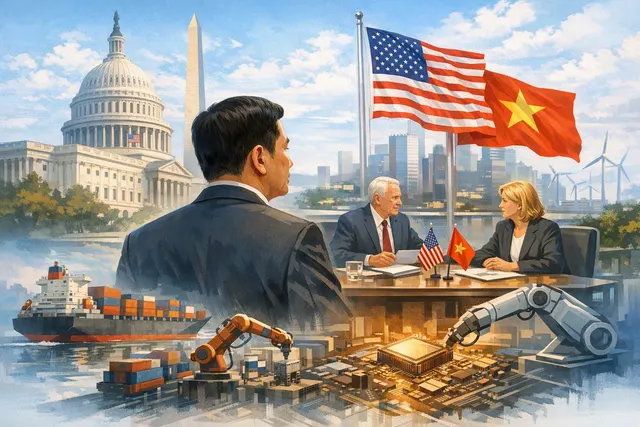 Illustration of Vietnam-U.S. trade, technology and investment discussions in Washington