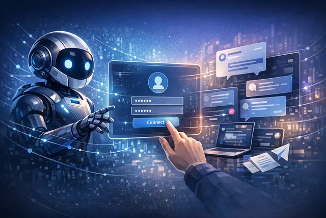 Illustration of Grok Bot connecting to X to search posts, monitor timelines, and summarize activity