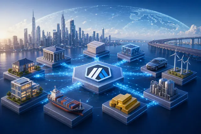 Conceptual illustration of tokenized real-world assets on a blockchain