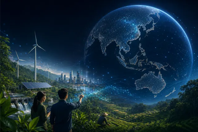 Illustration representing Google DeepMind AI for the Planet accelerator and climate technology innovation in Asia-Pacific