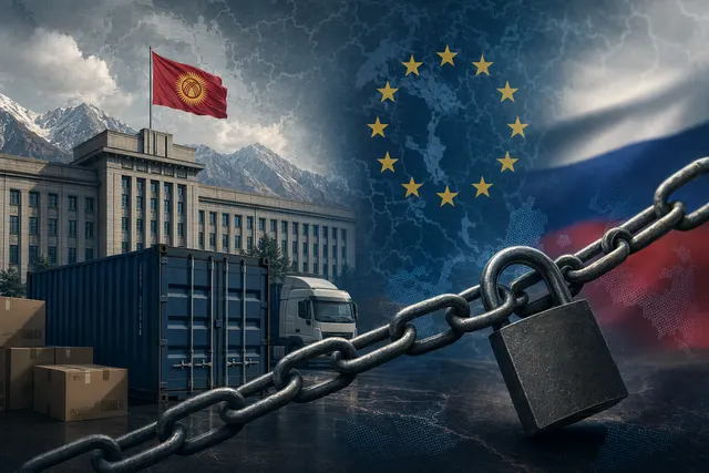 Illustration representing Kyrgyzstan suspending companies amid Russia sanctions evasion concerns
