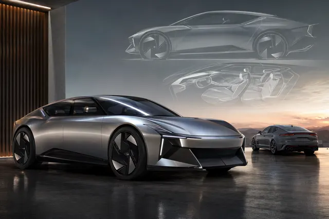 AI-generated illustration of a futuristic electric four-door GT inspired by Kia’s Vision Meta Turismo concept
