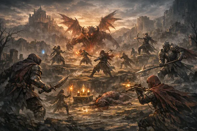 Dark gothic fantasy warriors battling in an eight-player multiplayer arena inspired by The Duskbloods