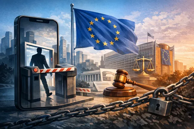 Illustration of TikTok caught in regulatory crosshairs representing the EU Digital Markets Act gatekeeper dispute