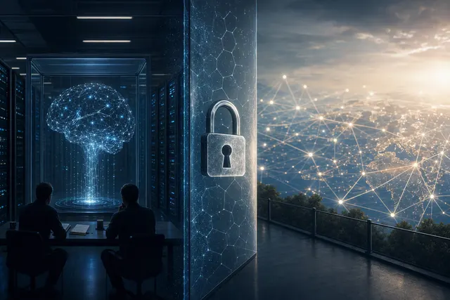 Illustration representing offline frontier AI training and containment safeguards