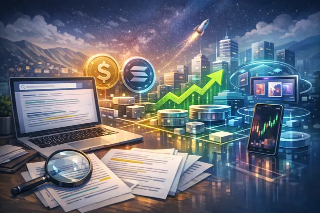 Abstract representation of Solana blockchain network with stablecoin and ecosystem growth indicators for mid-2026
