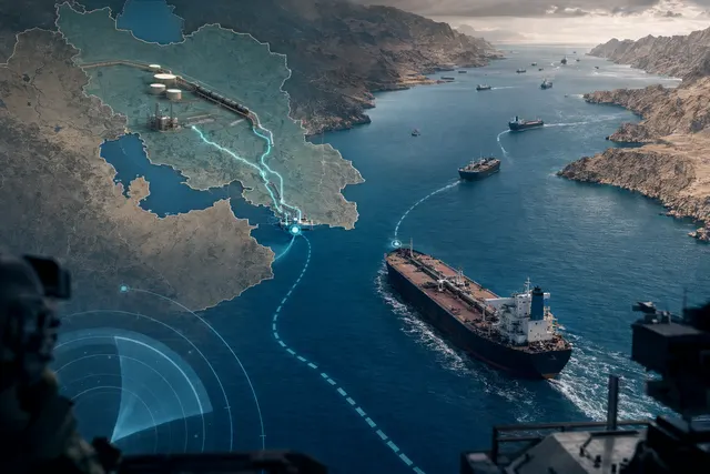 Oil tankers moving through the Strait of Hormuz amid geopolitical tensions