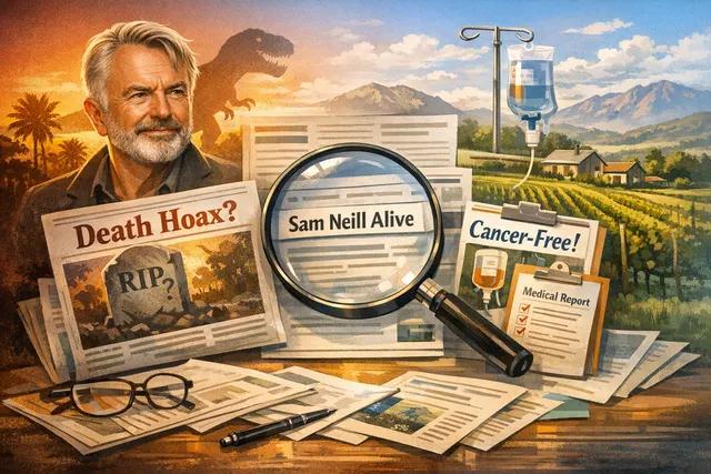Sam Neill, the Jurassic Park actor, smiling in a candid portrait