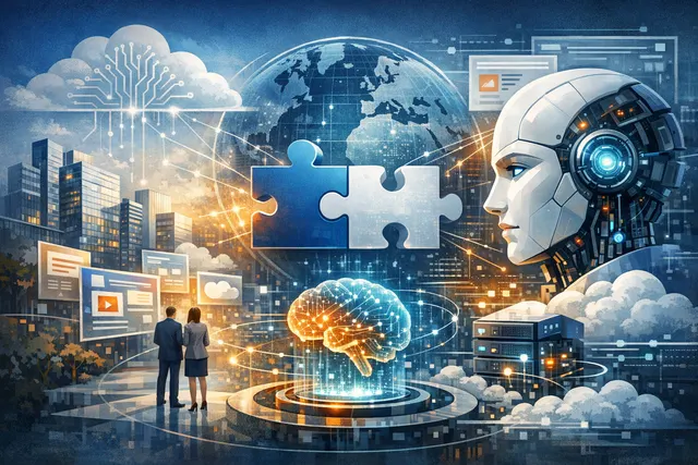 Illustration representing Salesforce's acquisition of Contentful and its integration into the Agentforce AI platform.