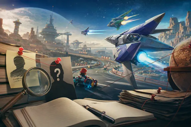 Editorial illustration representing rumors of a Star Fox crossover in Mario Kart World