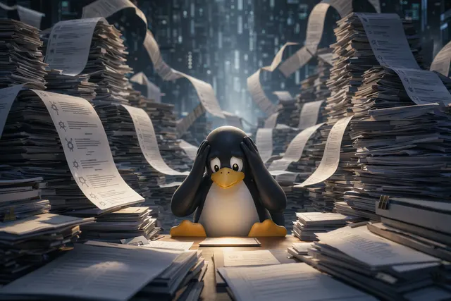 Concept illustration of AI-generated bug reports flooding Linux kernel maintainers
