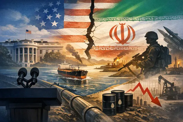 Editorial illustration of oil tankers near the Strait of Hormuz amid geopolitical tensions