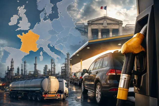 Editorial illustration of Europe’s diesel fuel-price squeeze
