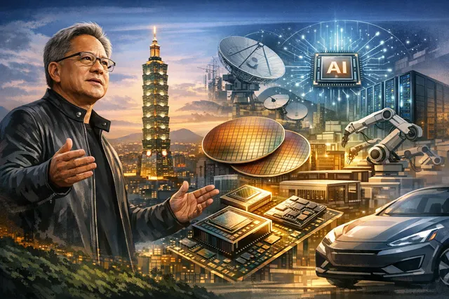 Jensen Huang presenting Nvidia’s next-generation AI platform and new PC chip at Computex 2026 in Taipei