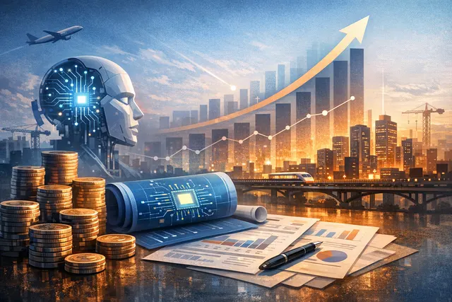 A visualization of trillions of dollars in AI infrastructure spending and rising bond market debt from JPMorgan and Morgan Stanley forecasts.