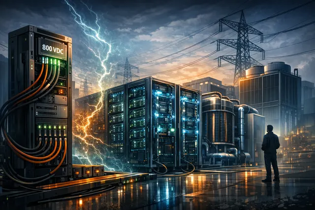 Conceptual visualization of Nvidia's 800-volt DC power architecture for next-generation AI data center racks.