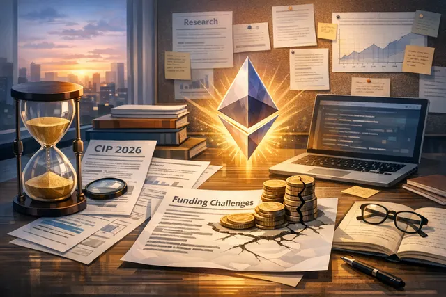 Abstract visualization of Ethereum network architecture and funding flows, representing the protocol's core development ecosystem