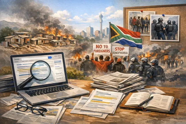 Protesters holding signs in South Africa during anti-immigrant demonstrations in 2026