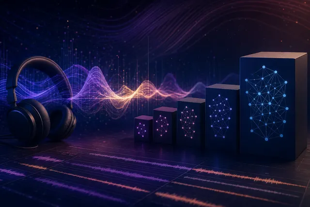 Illustration representing AI music generation and Stability AI Stable Audio 3.0 models creating audio tracks