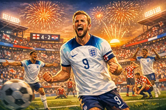 Harry Kane celebrates his brace for England during the 4-2 World Cup win over Croatia in Dallas.