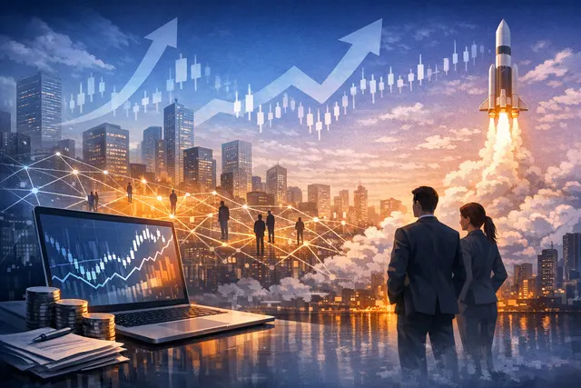 Abstract visualization of a dynamic pre-IPO stock marketplace with soaring valuation charts, reflecting the record-breaking demand for SpaceX, OpenAI, and Anthropic shares.