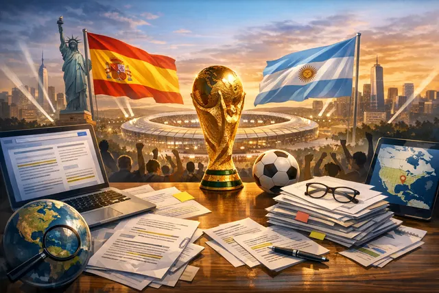 AI-generated editorial image representing the 2026 FIFA World Cup final between Spain and Argentina.