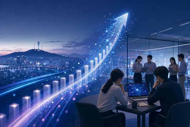 AI-generated editorial illustration accompanying a report on ChatGPT Enterprise adoption in South Korea