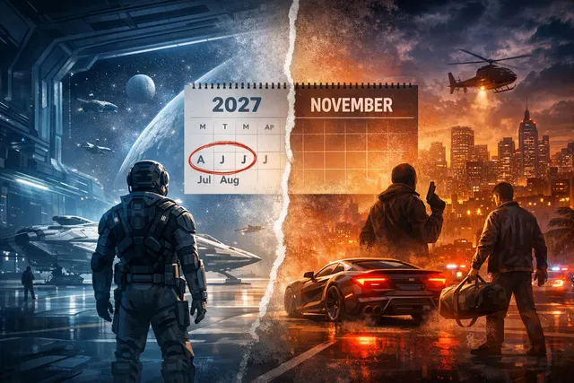 Editorial illustration for the Squadron 42 delay to Q2 2027 amid Grand Theft Auto VI launch coverage
