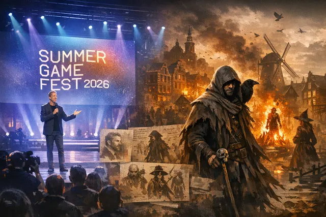 Dark atmospheric key art for 1666: Amsterdam featuring protagonist Noa Brooklyn against a supernatural 17th-century city backdrop