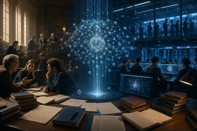 Editorial illustration representing AI agents and mathematical equations in the Navier–Stokes controversy